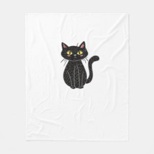 Black Cat Illustration, Doodle Cute Cat Classic T- Fleece Blanket