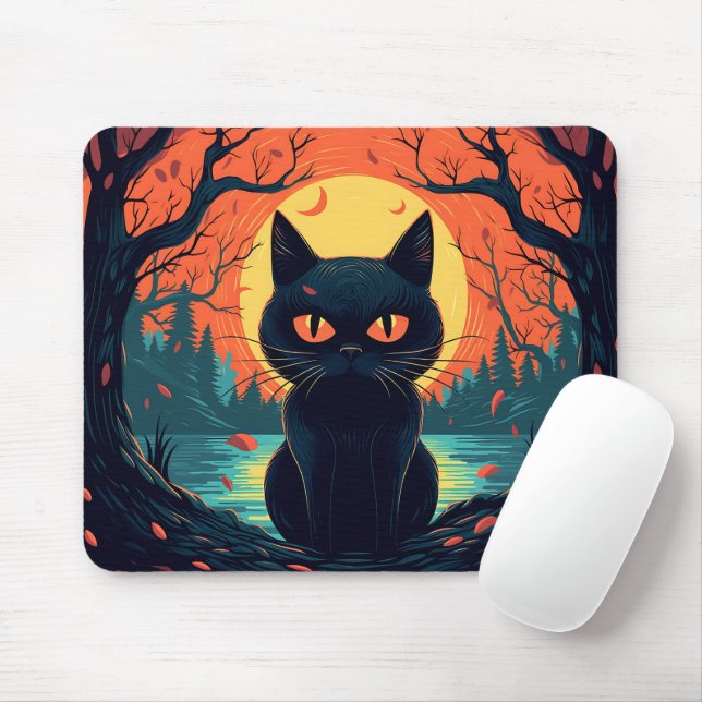 Black Cat Illustration Graphic Spooky Halloween  Mouse Pad (With Mouse)