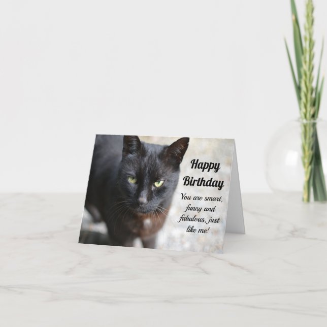 Black cat image w Happy Birthday  Thank You Card (Front)