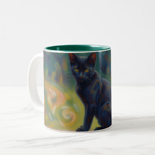 Black Cat Impressionist Art Cat Lover Mug (Front Left)