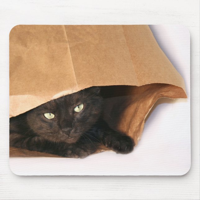 Black cat in a bag mousepad (Front)