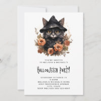 Black Cat in a Black Witch's Hat Halloween
