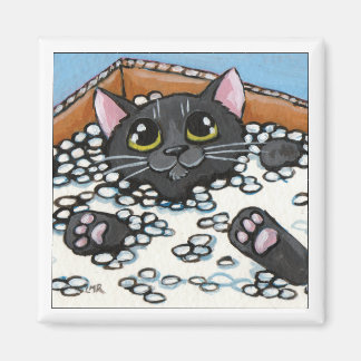 Black Cat in a Box of Packing Peanuts | Cat Magnet