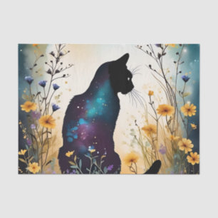 Black Cat In A Field Of Flowers Tissue Paper