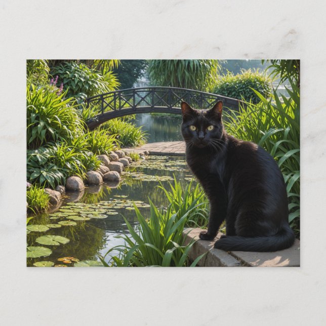 Black Cat in a Garden Postcard (Front)