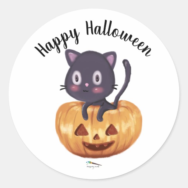 Black Cat in a Pumpkin | Halloween Sticker (Front)