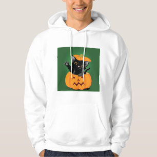 Black Cat In A Pumpkin Mens Hoodie