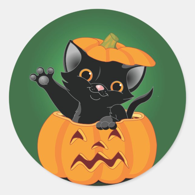 Black Cat In A Pumpkin Stickers (Front)
