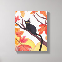 Black Cat in a Tree | Fall Autumn Spooky Cute