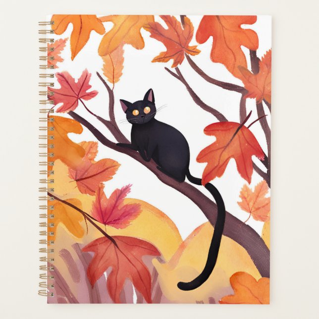 Black Cat in a Tree | Fall Autumn Spooky Cute Planner (Front)