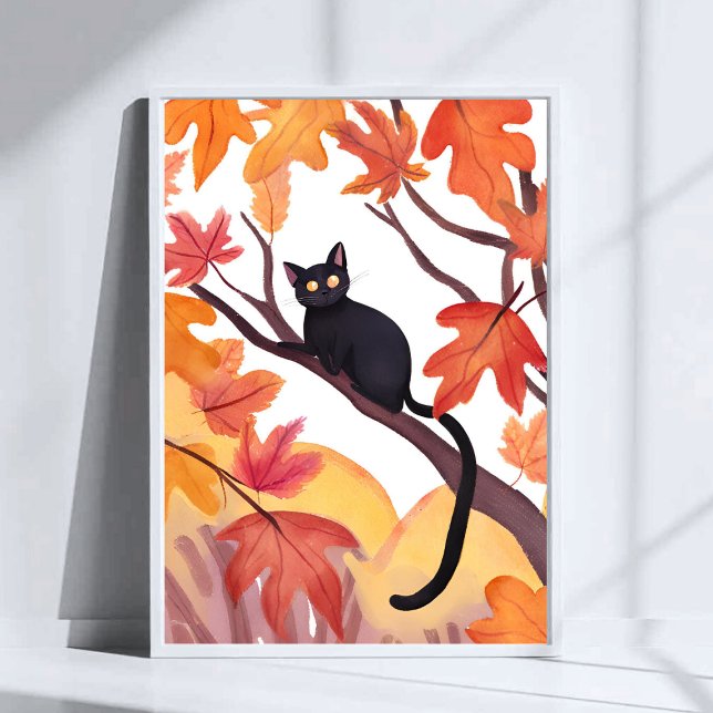 Black Cat in a Tree | Fall Autumn Spooky Cute Poster (Creator Uploaded)