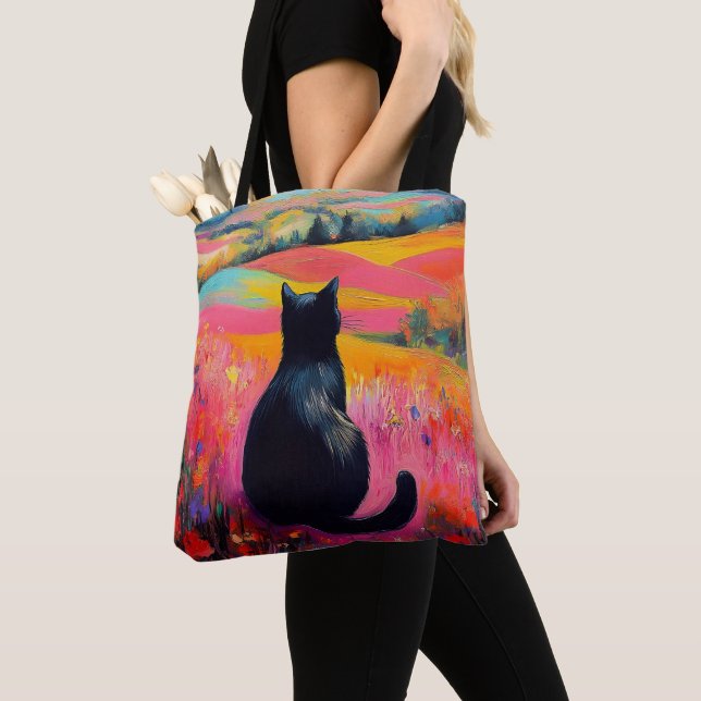 Black Cat in Beautiful Nature Tote Bag (Close Up)