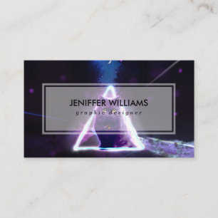 Black cat in blue neon hipster triangle business card