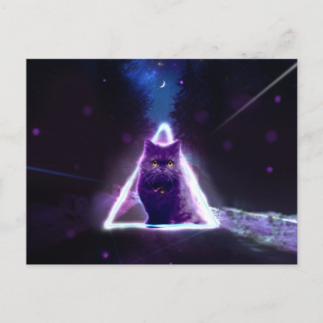 Black cat in blue neon hipster triangle            postcard (Front)