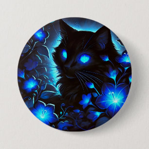 Black cat in bright blue 7.5 cm round badge