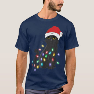 Black Cat in Christmas light cute Cat Xmas  T-Shirt