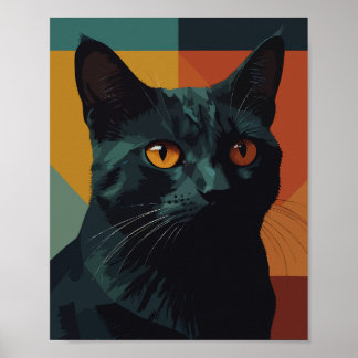 Black cat in colourful background poster