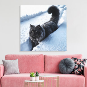 Black Cat In Deep Snow Canvas Print