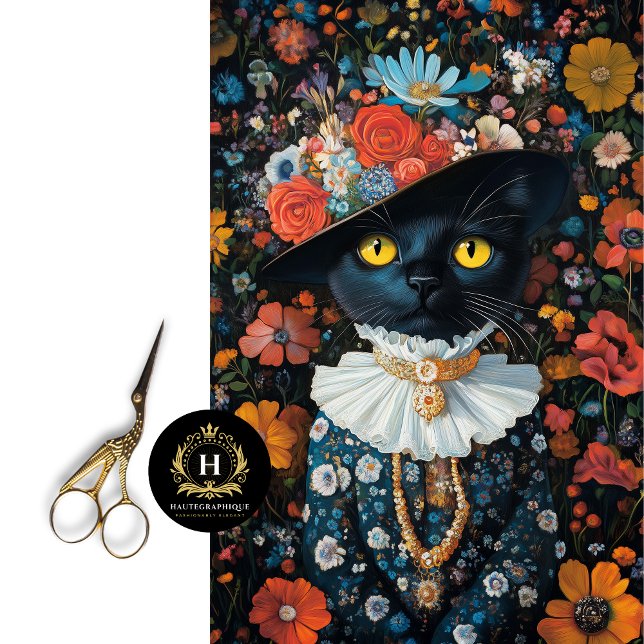 Black Cat in Dress & Hat Decoupage Tissue Paper (Creator Uploaded)