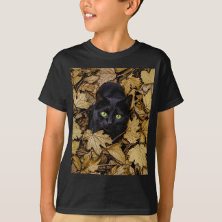Black cat in fall leaves T-Shirt