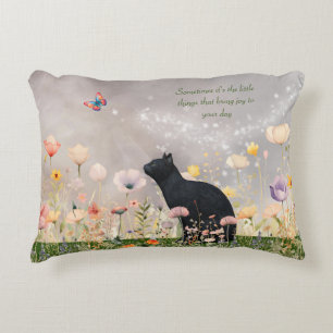 Black Cat in Flowers Decorative Cushion