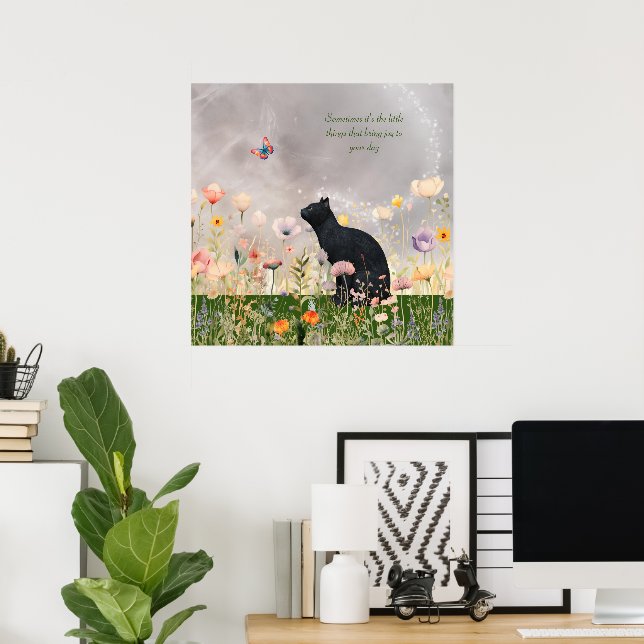 Black Cat in Flowers Poster (Home Office)