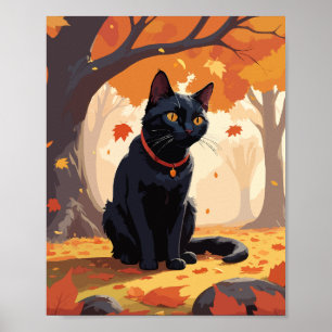 Black Cat in Forest Poster