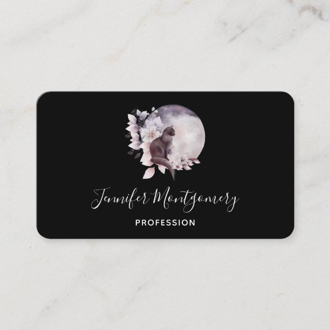 Black Cat in Front of a Magical Full Moon Business Card (Front)