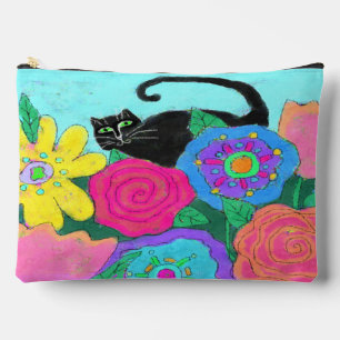Black Cat in Garden Abstract Art Accessory Pouch