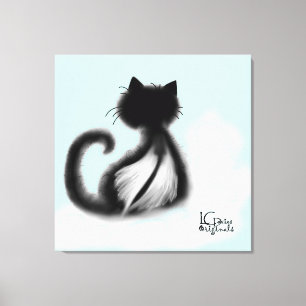 Black Cat in Heaven Stretched Canvas Print