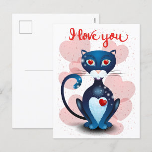 Black cat in Love Holiday Postcard