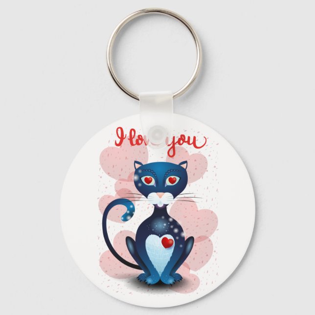 Black cat in Love Key Ring (Front)
