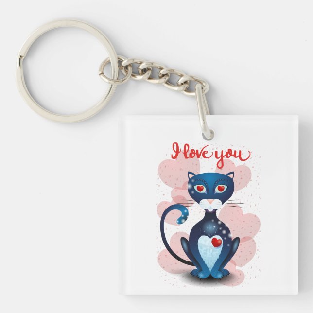 Black cat in Love Key Ring (Front)
