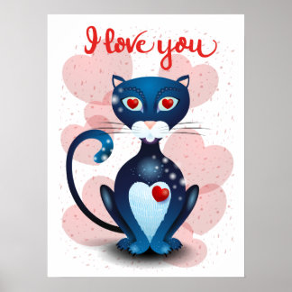 Black cat in Love Poster