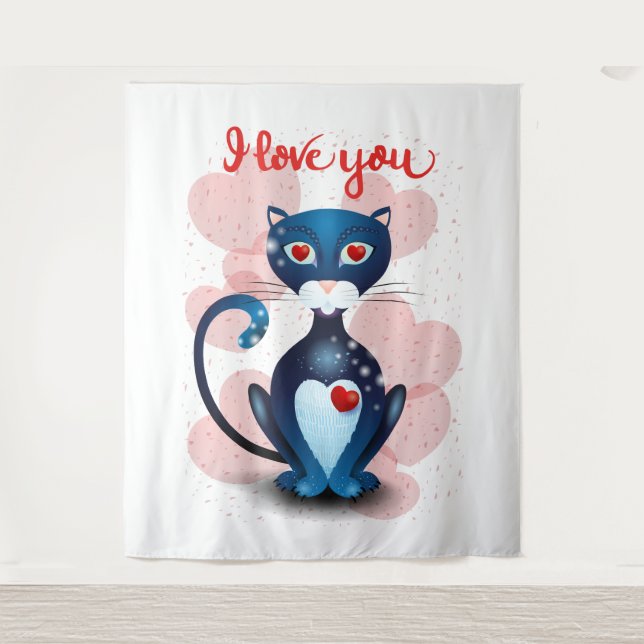 Black cat in Love Tapestry (Front)