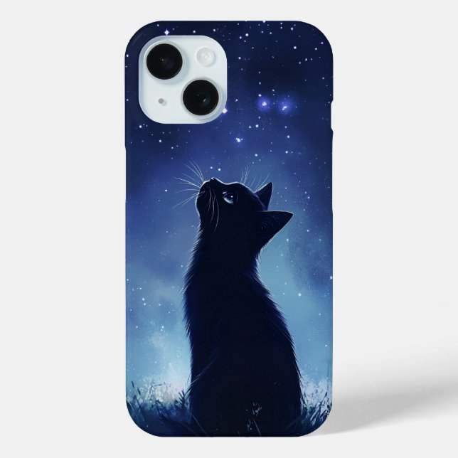 Black Cat in Magical Starlit Meadow Case-Mate iPhone Case (Back)