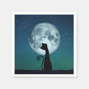 Black Cat in Moonlight Paper Napkins