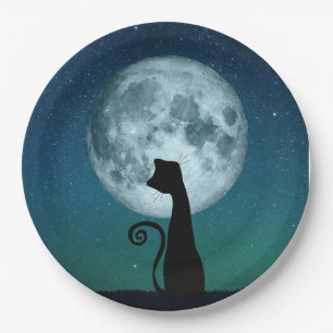 Black Cat in Moonlight Paper Plates