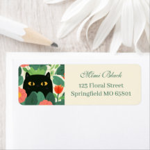 Black Cat In Orange Flower Garden Return Address