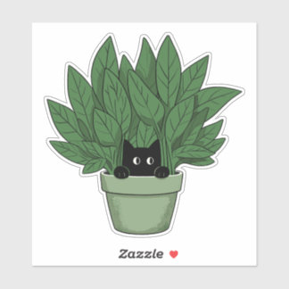 Black Cat in Plant Vase