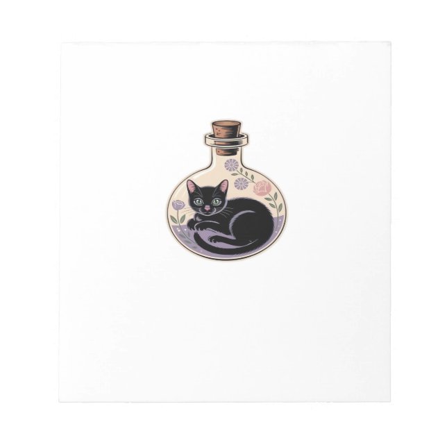 Black Cat in Potion Bottle Classic T-Shirt Notepad (Front)