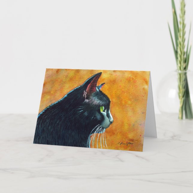 Black Cat in Profile, Tickles Card (Front)