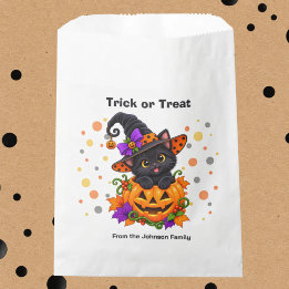 Black Cat in Pumpkin Trick or Treat Favour Bags