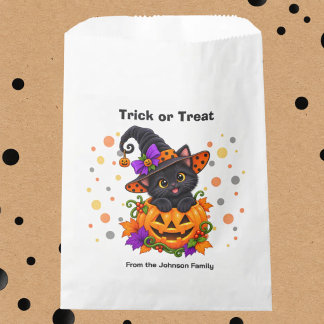 Black Cat in Pumpkin Trick or Treat Favour Bags