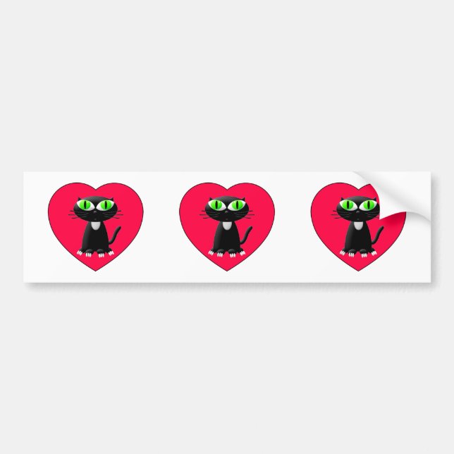 Black Cat In Red Heart Bumper Sticker (Front)