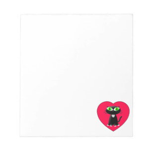 Black Cat In Red Heart Custom Notepad