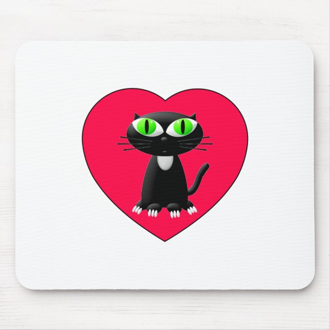 Black Cat In Red Heart Mouse Pad (Front)