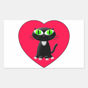 Black Cat In Red Heart Rectangular Sticker