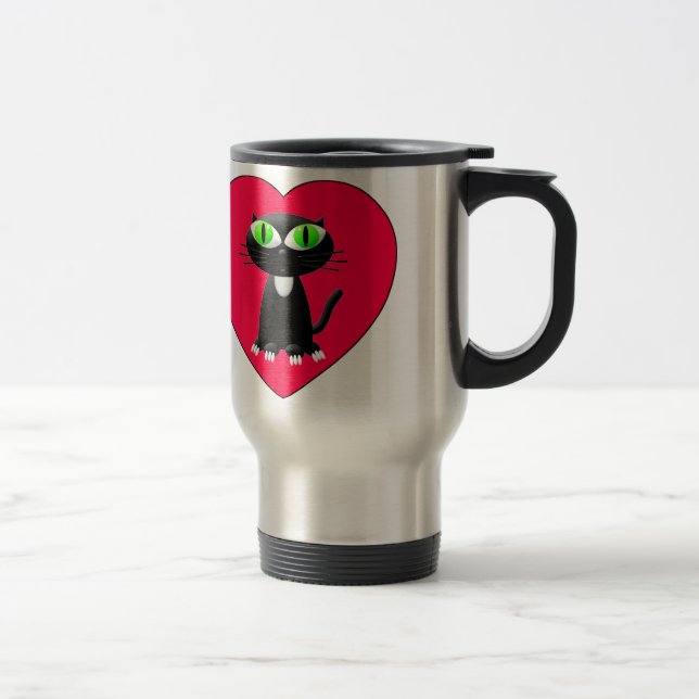Black Cat In Red Heart Travel Mug (Right)