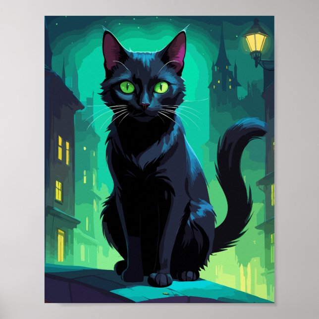 Black cat in rooftop poster (Front)